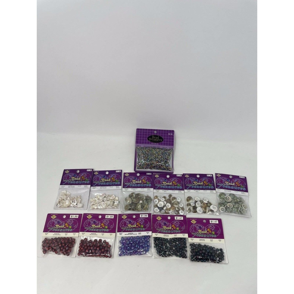 12 NWT Bead Treasures 1 Glass 6 Shell 1 Ombré 1 Purple Round 2 Red Textured